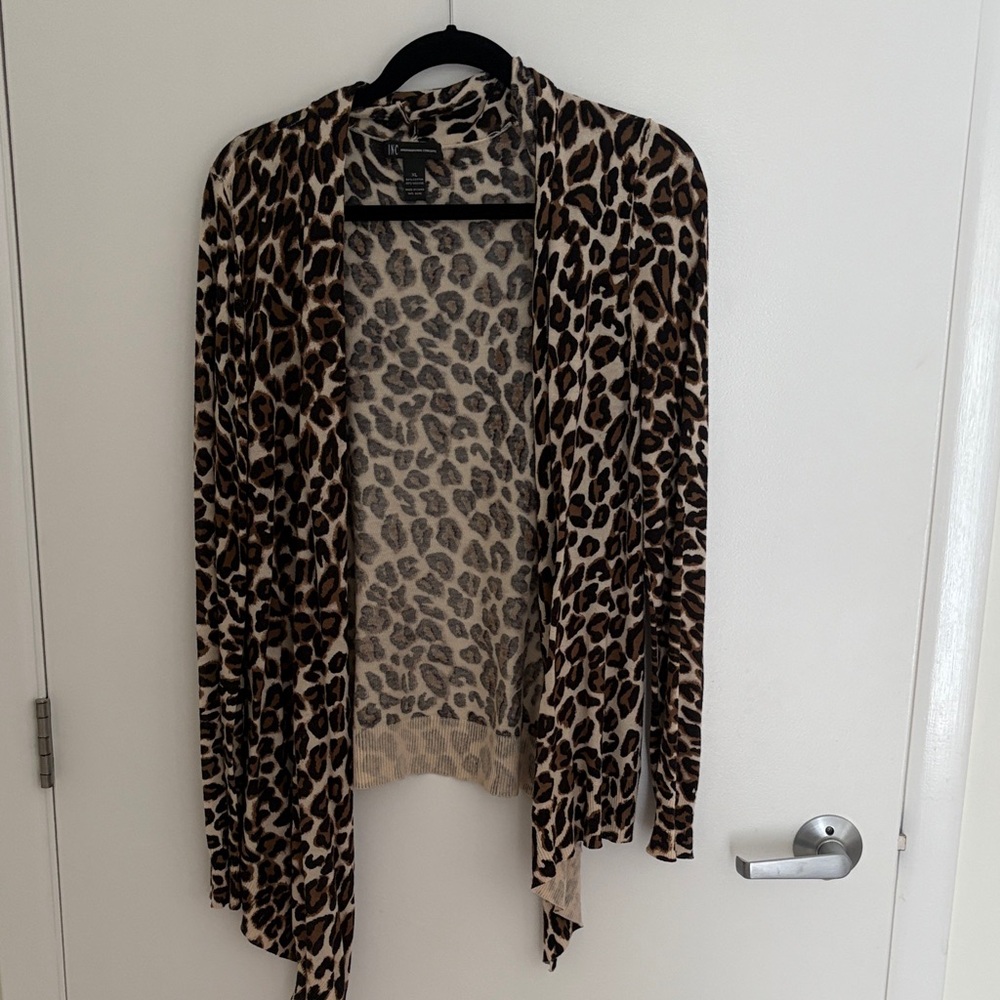 INC International Concepts Animal Print Cardigan - Brown and Black